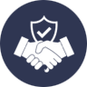 Navy blue circular icon with white handshake and shield, representing trust and reliability in handyman services.